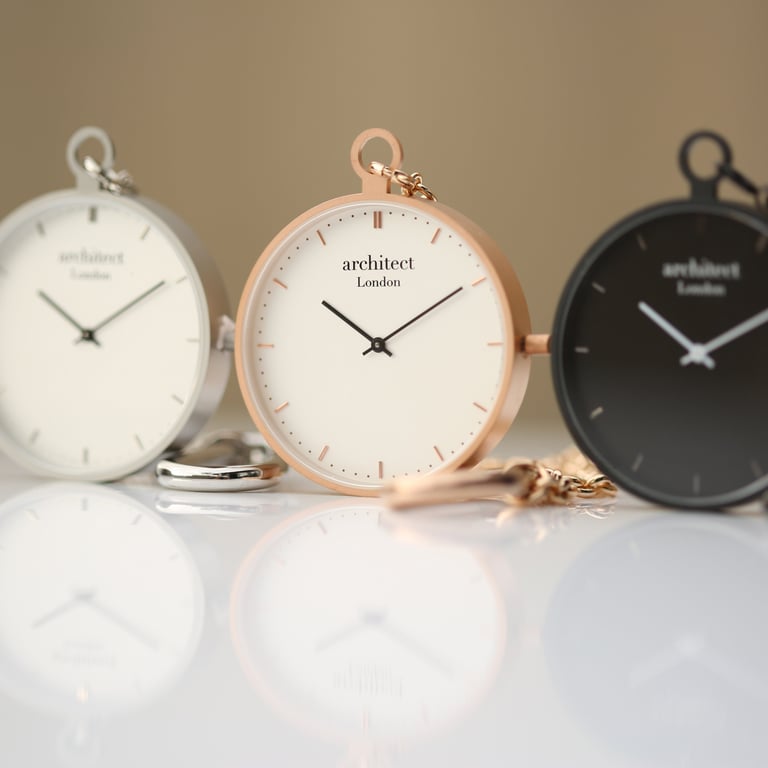 Modern Engraved Pocket Watch - Swiss Movement, Sapphire Glass, Brushed Stainless Steel