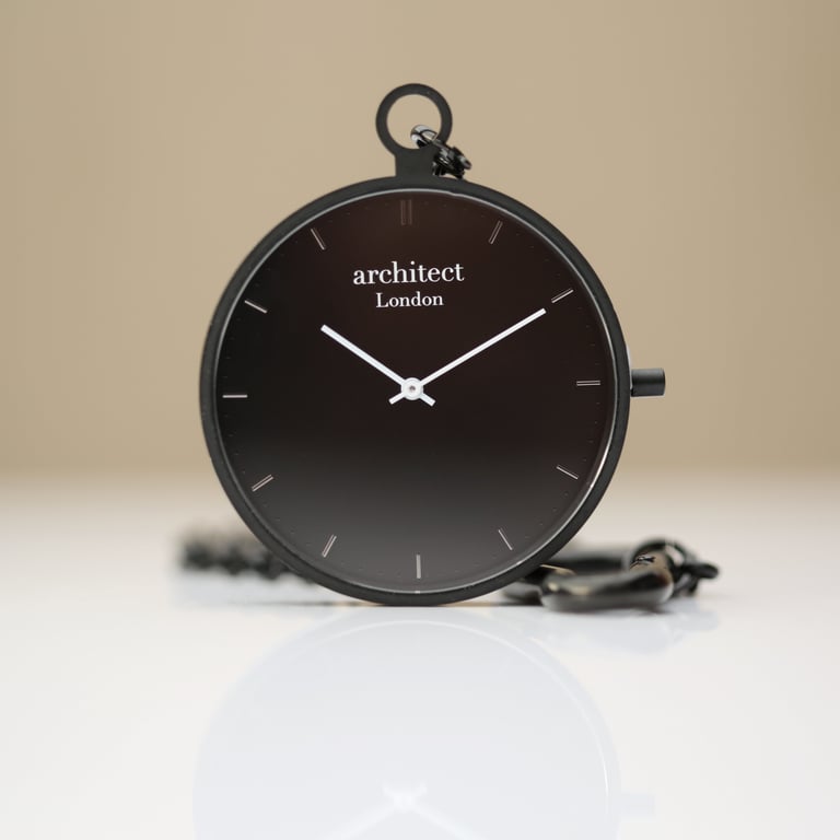 Modern Engraved Pocket Watch - Swiss Movement, Sapphire Glass, Brushed Stainless Steel