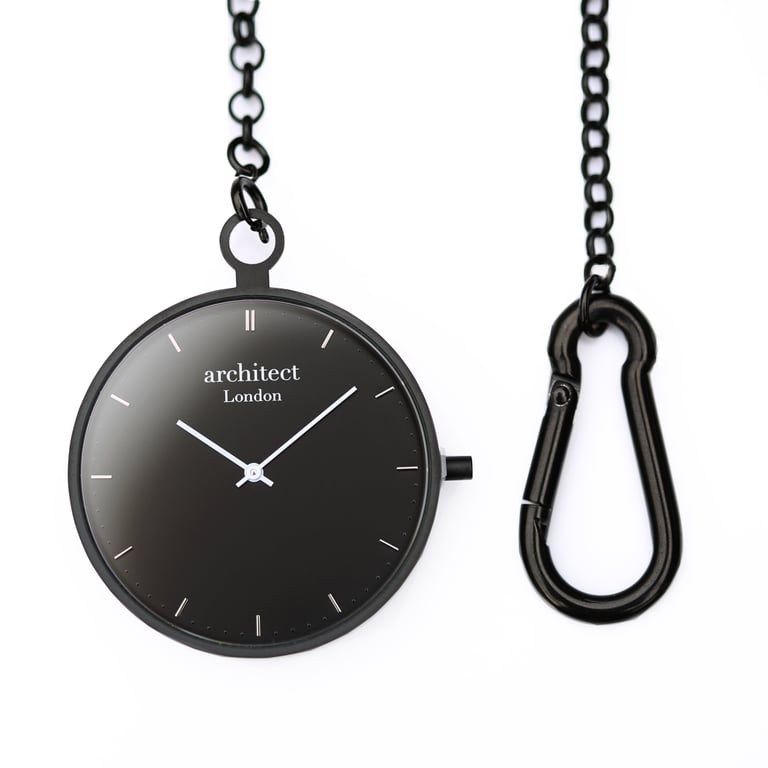 Modern Engraved Pocket Watch - Swiss Movement, Sapphire Glass, Brushed Stainless Steel