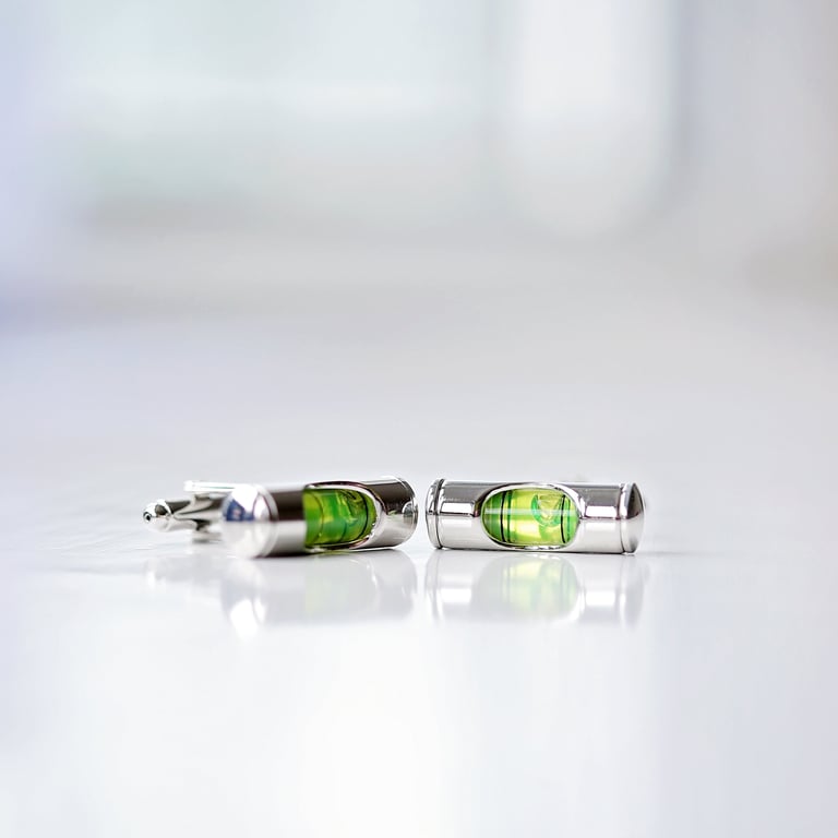 Spirit Level Cufflinks - Personalised, Liquid Filled, Engraved Box Gift for Builders & Home Handymen