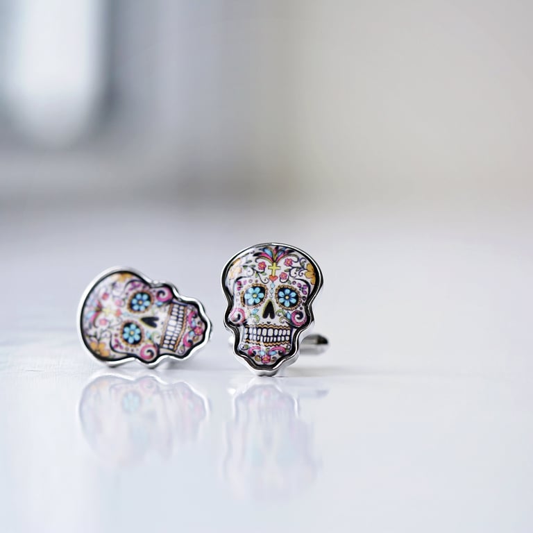 Vibrant Skull Cufflinks - Personalised Engraved Luxury Box Set