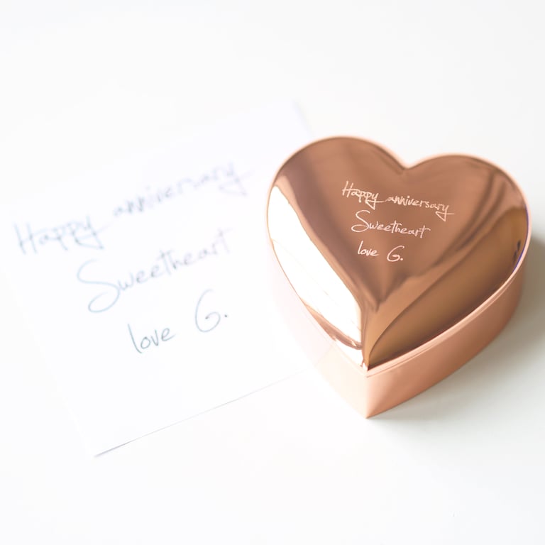 Rose Gold Heart Keepsake - Personalised Trinket Box With Handwriting Engraving