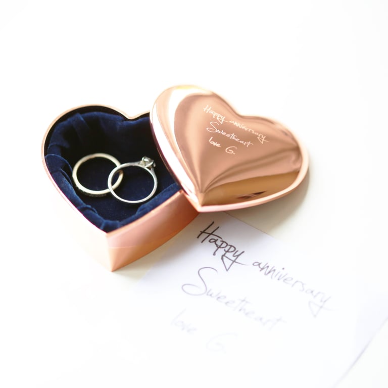 Rose Gold Heart Keepsake - Personalised Trinket Box With Handwriting Engraving