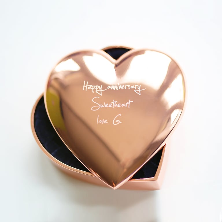 Rose Gold Heart Keepsake - Personalised Trinket Box With Handwriting Engraving