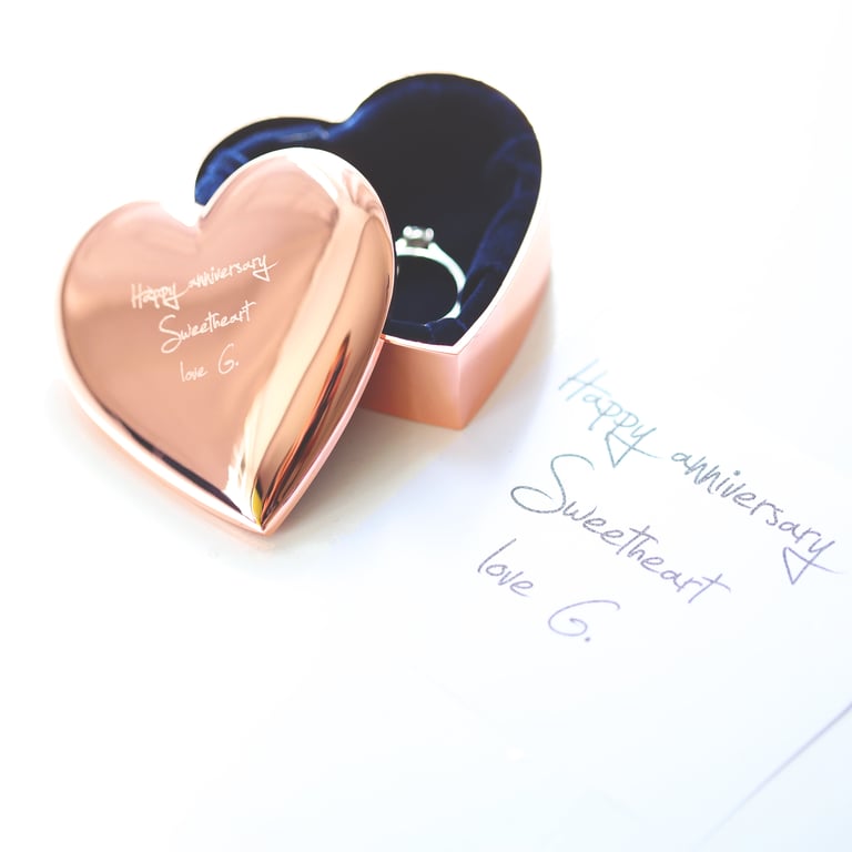 Rose Gold Heart Keepsake - Personalised Trinket Box With Handwriting Engraving
