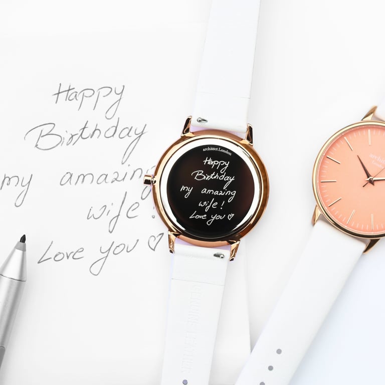 Architct Coral Personalised Ladies Watch - Handwriting Engraving & Leather Strap
