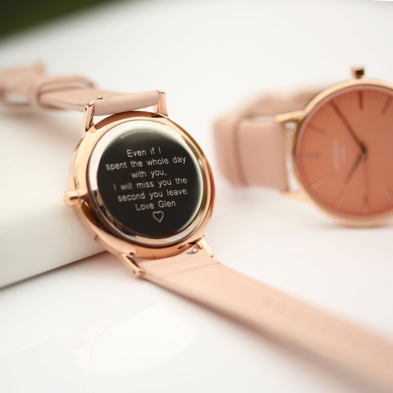 Architct Coral Ladies Watch - Personalised Leather Strap with Modern Font Engraving