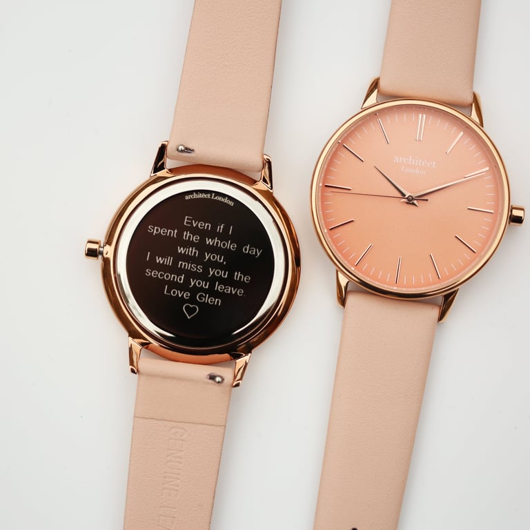 Architct Coral Ladies Watch - Personalised Leather Strap with Modern Font Engraving