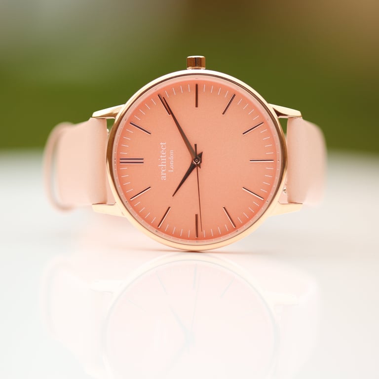 Personalized Architct Coral Ladies Watch - Handwriting Engraving & Light Pink Strap