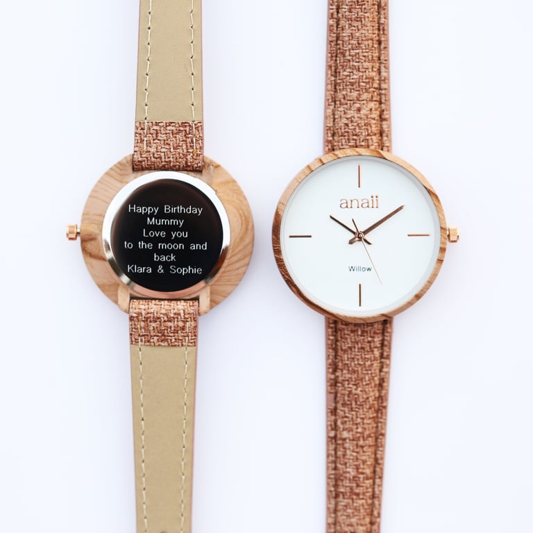 Personalised Anaii Hazel Wood Engraved Womens Watch