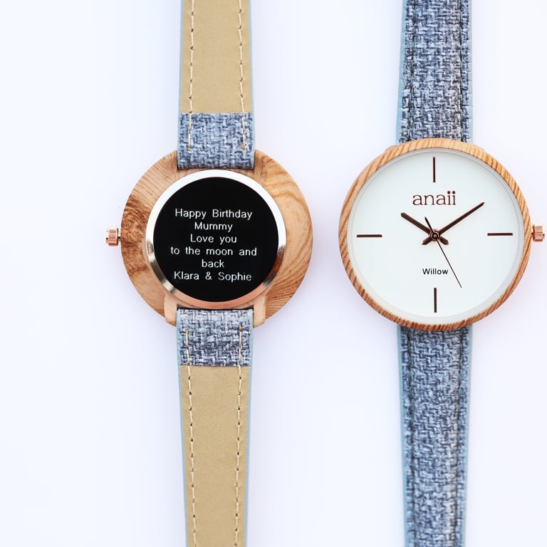 Personalised Anaii Lake Blue Engraved Stainless Steel Watch for Women