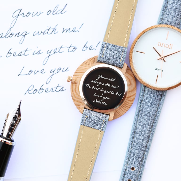 Personalised Handwriting Engraving Anaii Lake Blue Watch - Customised for Her
