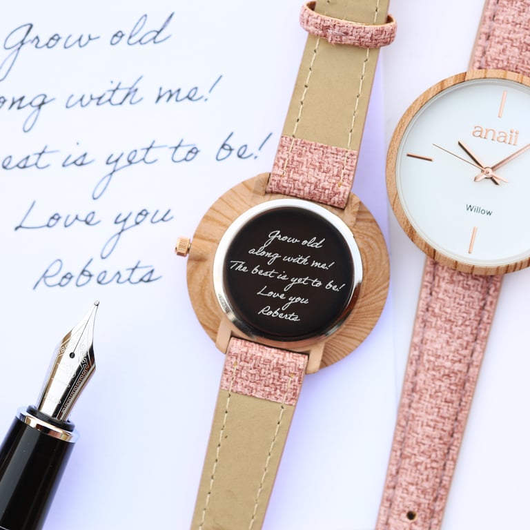 Anaii Handwriting Engraved Sweet Pink Personalized Watch - Minimalist Quartz Timepiece