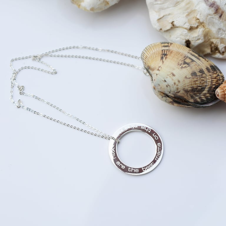 925 Sterling Silver Engraved Halo Necklace - Personalised Modern Sentimental Gift