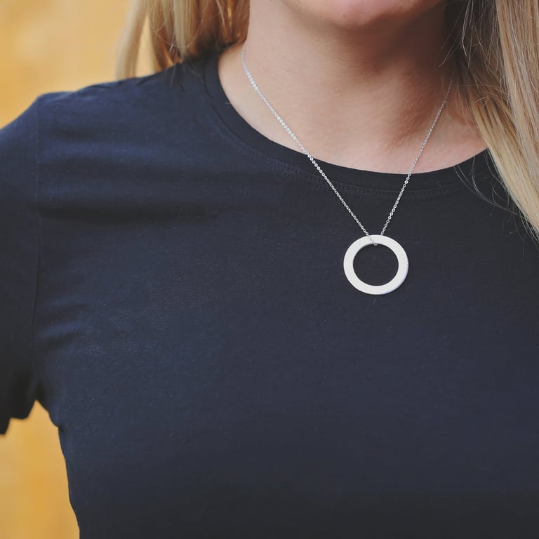 925 Sterling Silver Engraved Halo Necklace - Personalised Modern Sentimental Gift