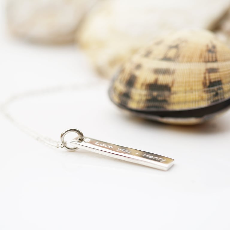 Sterling Silver Engraved Bar Necklace - Personalized Italian Made 925 Sterling Silver Chain