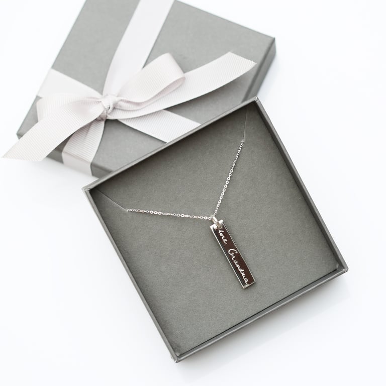 Sterling Silver Bar Necklace - Personalised Handwriting Engraving