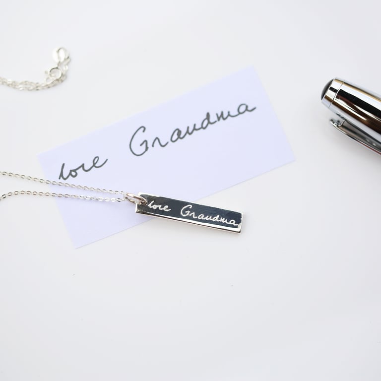 Sterling Silver Bar Necklace - Personalised Handwriting Engraving
