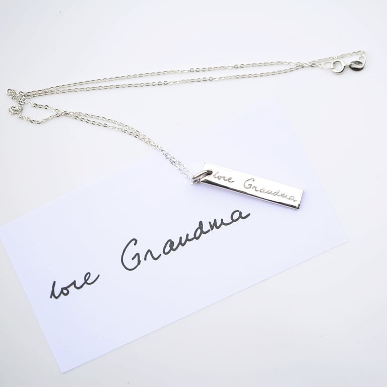 Sterling Silver Bar Necklace - Personalised Handwriting Engraving