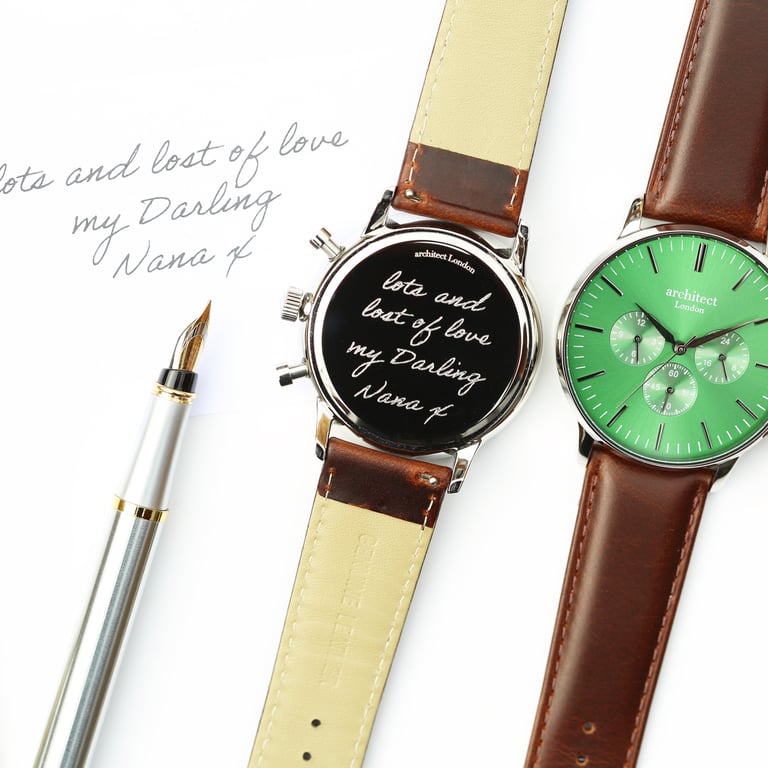 Personalized Architect Motivator Watch - Handwriting Engraving Green Chronograph Strap