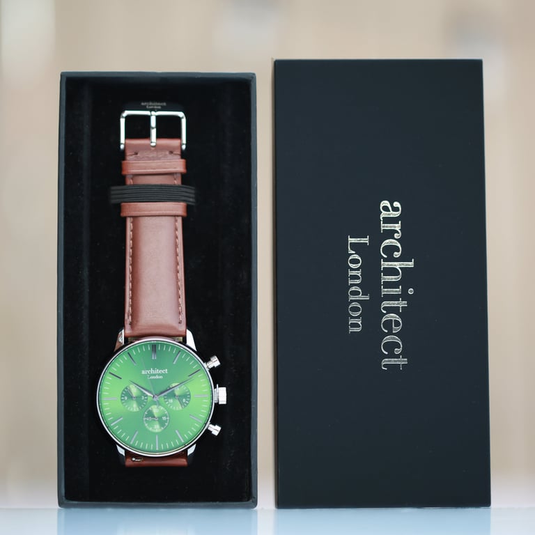 Personalized Architect Motivator Watch - Handwriting Engraving Green Chronograph Strap