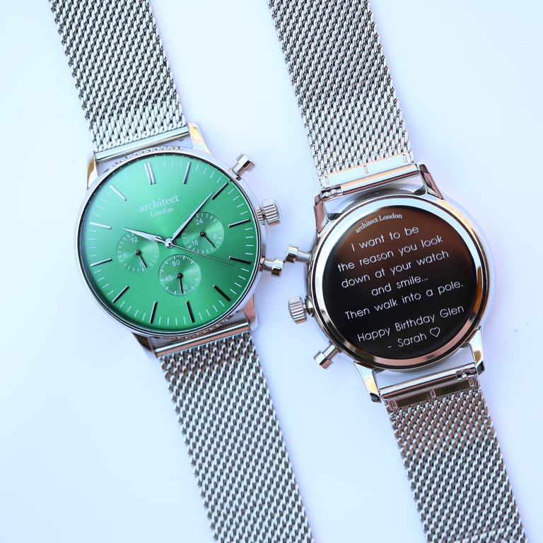 Architect Motivator Engraved Watch - Personalised Chronograph Timepiece in Envy Green Stainless Steel