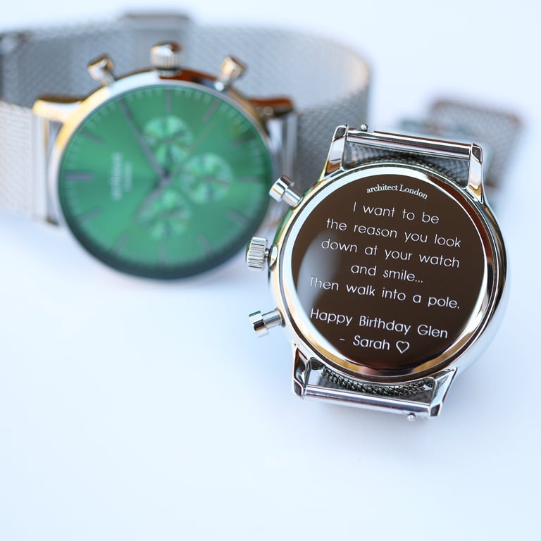Architect Motivator Engraved Watch - Personalised Chronograph Timepiece in Envy Green Stainless Steel