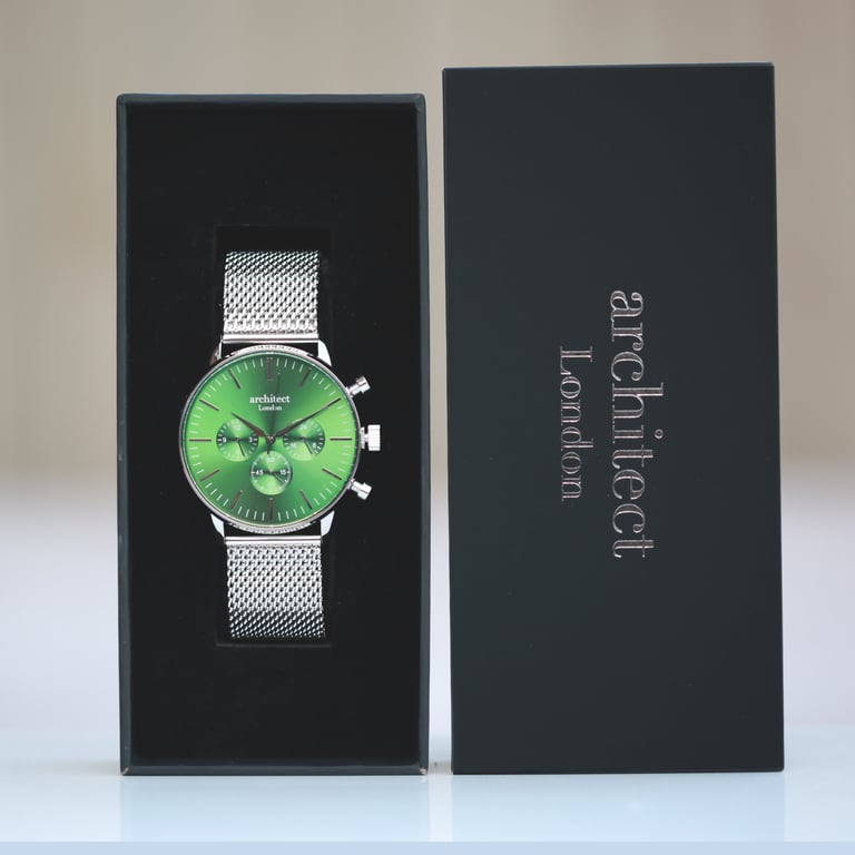 Architect Motivator Watch - Personalized Handwriting Engraving Timepiece with Chronograph Subdials and Milanese Mesh Strap