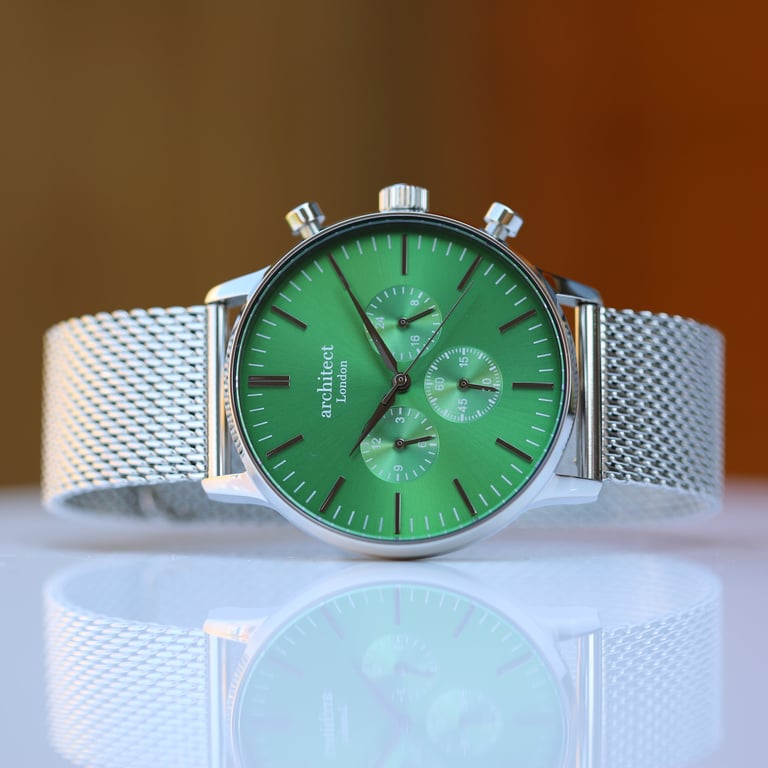 Architect Motivator Watch - Personalized Handwriting Engraving Timepiece with Chronograph Subdials and Milanese Mesh Strap