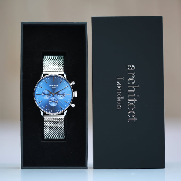 Men s Architect Motivator Engraved Deep-space Blue Chronograph Watch