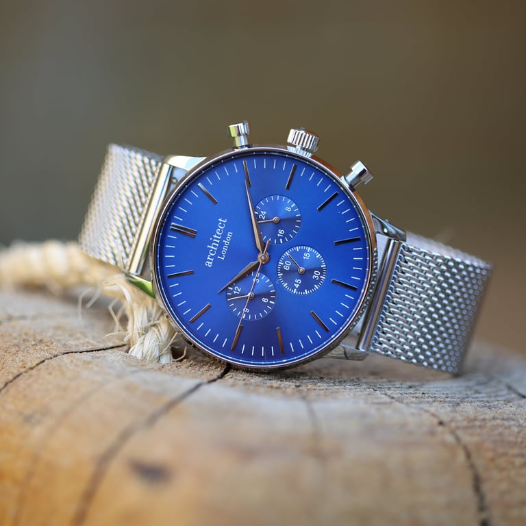 Men s Architect Motivator Engraved Deep-space Blue Chronograph Watch