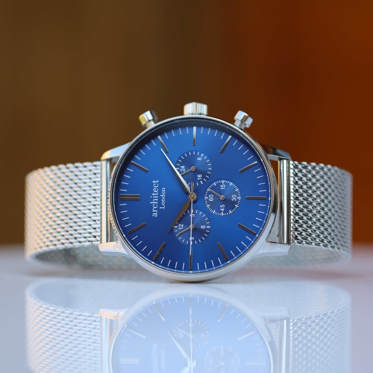 Men s Architect Motivator Engraved Deep-space Blue Chronograph Watch