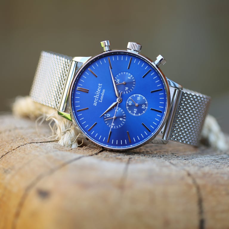 Men s Architect Motivator Engraved Deep-space Blue Chronograph Watch