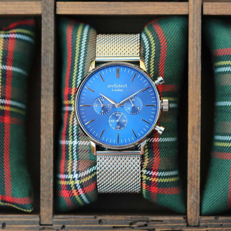 Personalized Architect Motivator Watch - Deep-Space Blue Stainless Steel Chronograph Engraving