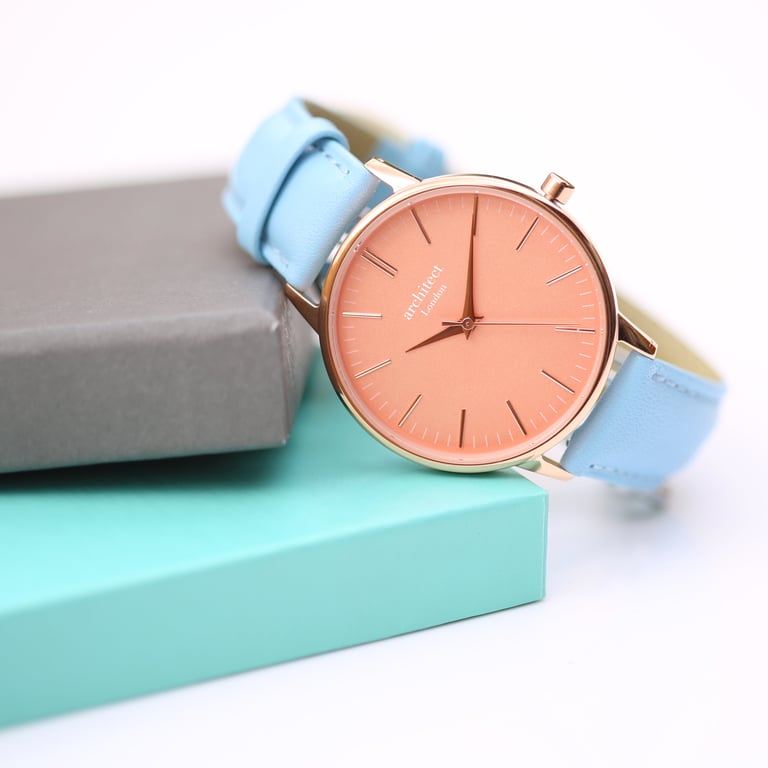 Architct Coral Ladies Watch - Personalised Engraving Light Blue Strap