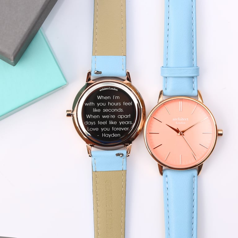 Architct Coral Ladies Watch - Personalised Engraving Light Blue Strap