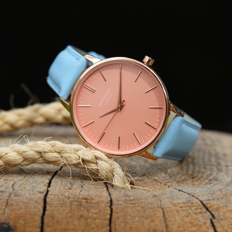 Architct Coral Ladies Watch - Personalised Engraving Light Blue Strap