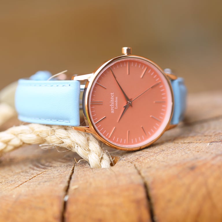 Architct Coral Ladies Watch - Personalised Engraving Light Blue Strap