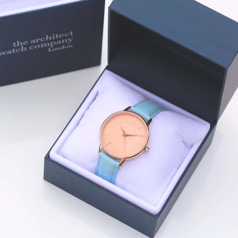 Architct Coral Ladies Watch - Personalised Engraving Light Blue Strap