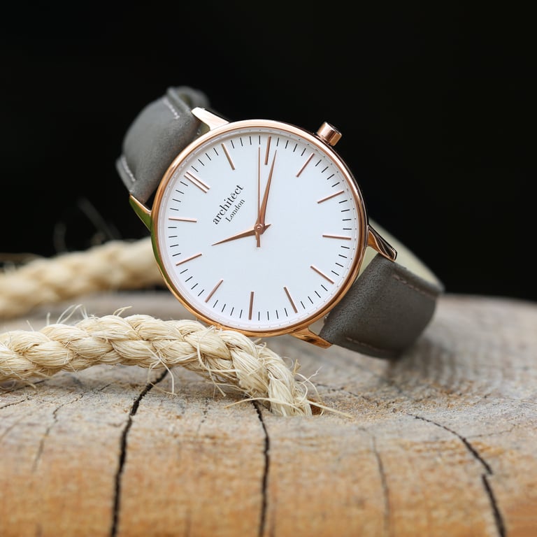 Personalized Architect Blanc Watch - Stainless Steel Case & Light Grey Strap