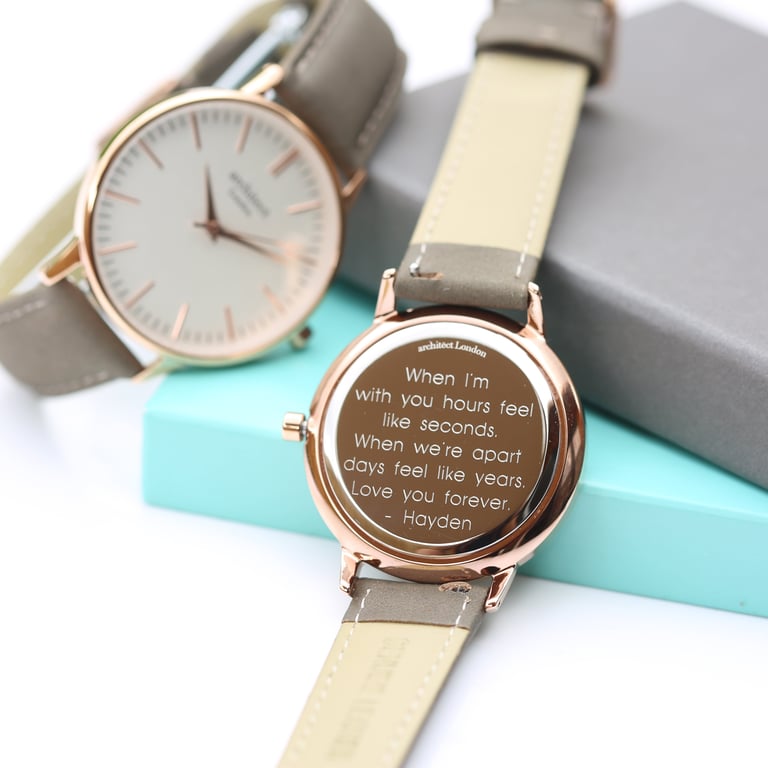 Personalized Architect Blanc Watch - Stainless Steel Case & Light Grey Strap