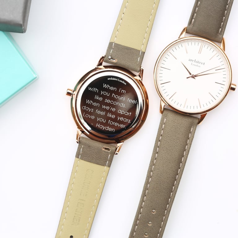 Personalized Architect Blanc Watch - Stainless Steel Case & Light Grey Strap