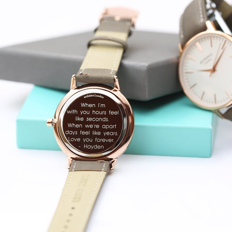 Personalized Architect Blanc Watch - Stainless Steel Case & Light Grey Strap
