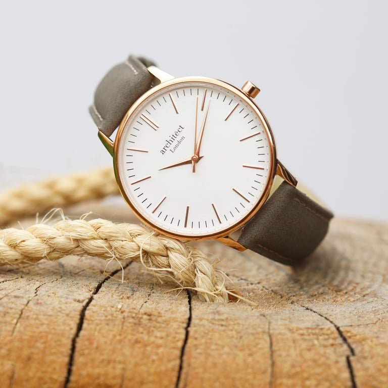 Personalized Architect Blanc Watch - Stainless Steel Case & Light Grey Strap