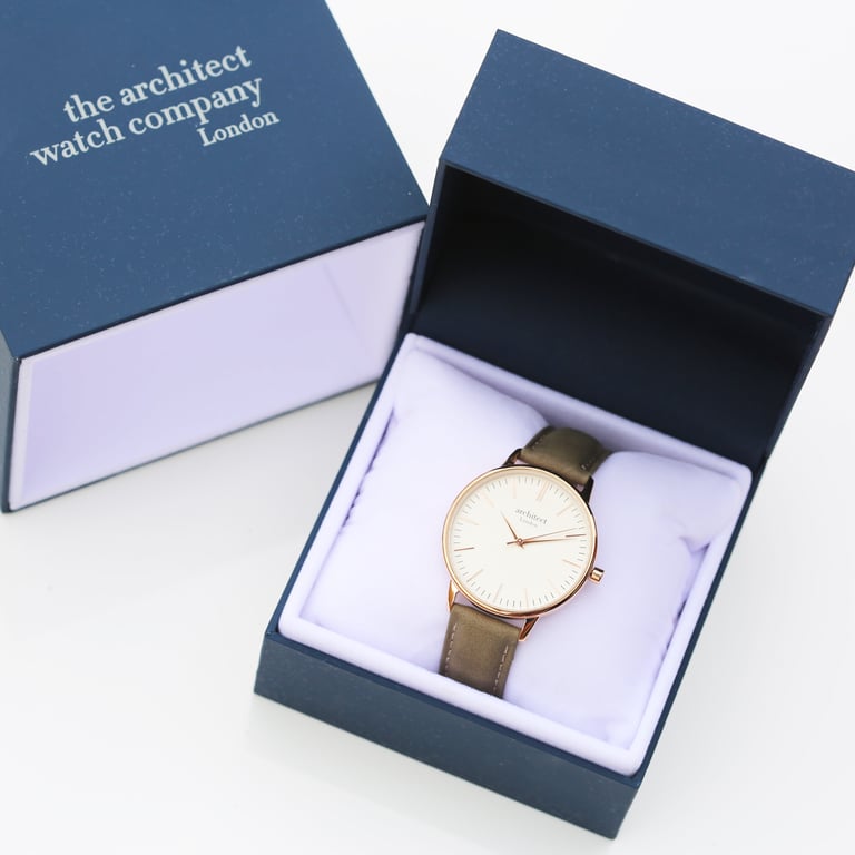Personalized Architect Blanc Watch - Stainless Steel Case & Light Grey Strap