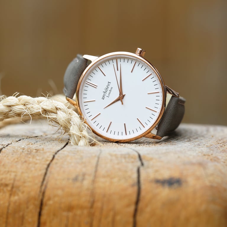 Personalized Architect Blanc Watch - Stainless Steel Case & Light Grey Strap