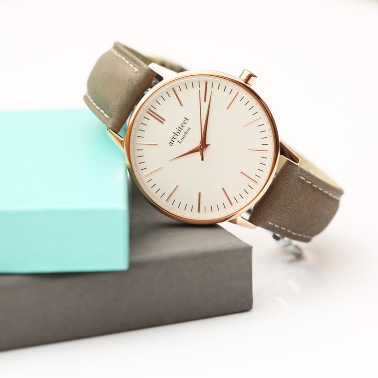 Personalized Architect Blanc Watch - Stainless Steel Case & Light Grey Strap
