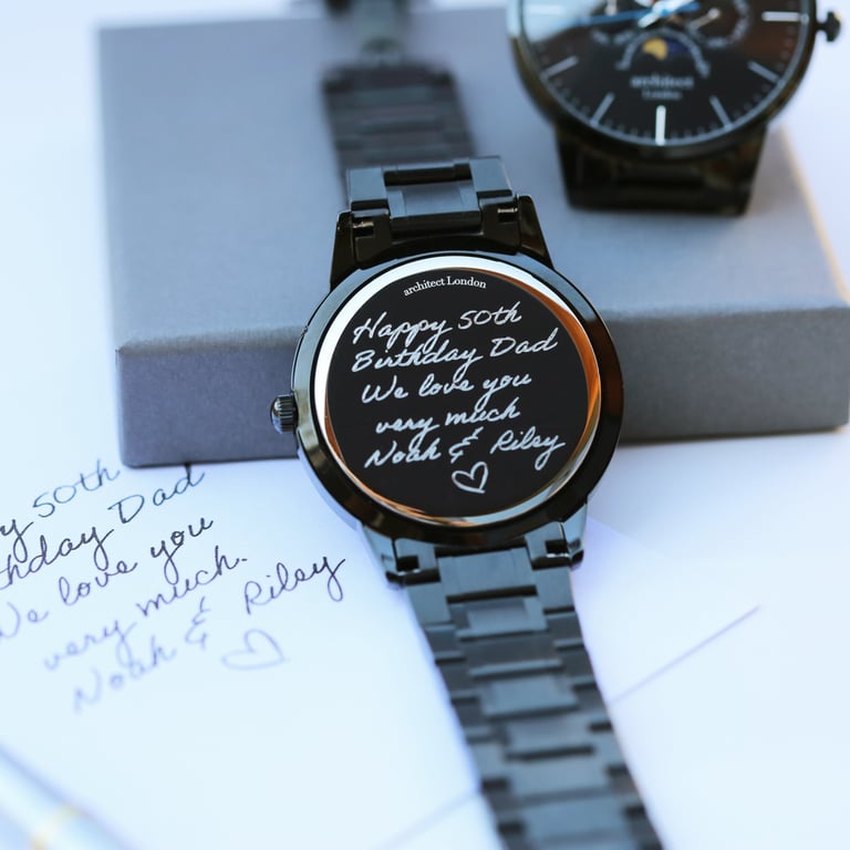 Architect Apollo Black - Personalized Moonphase Watch with Handwriting Engraving