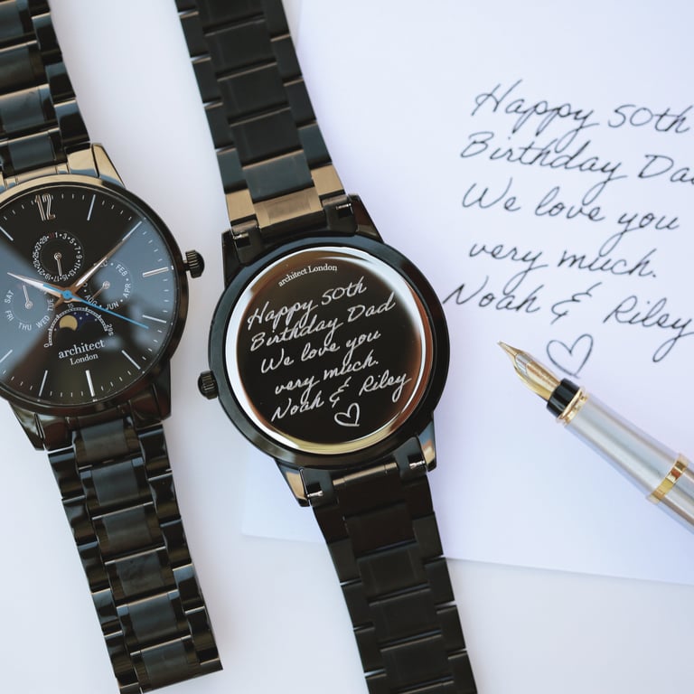 Architect Apollo Black - Personalized Moonphase Watch with Handwriting Engraving