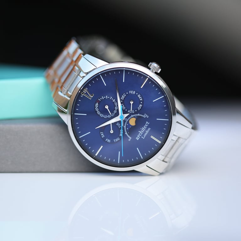 Architect Apollo Blue - Personalized Luxury Engraved Moonphase Watch